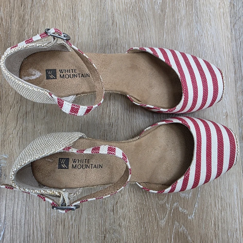 White Mountain Striped Red Espadrille Wedge Sandals